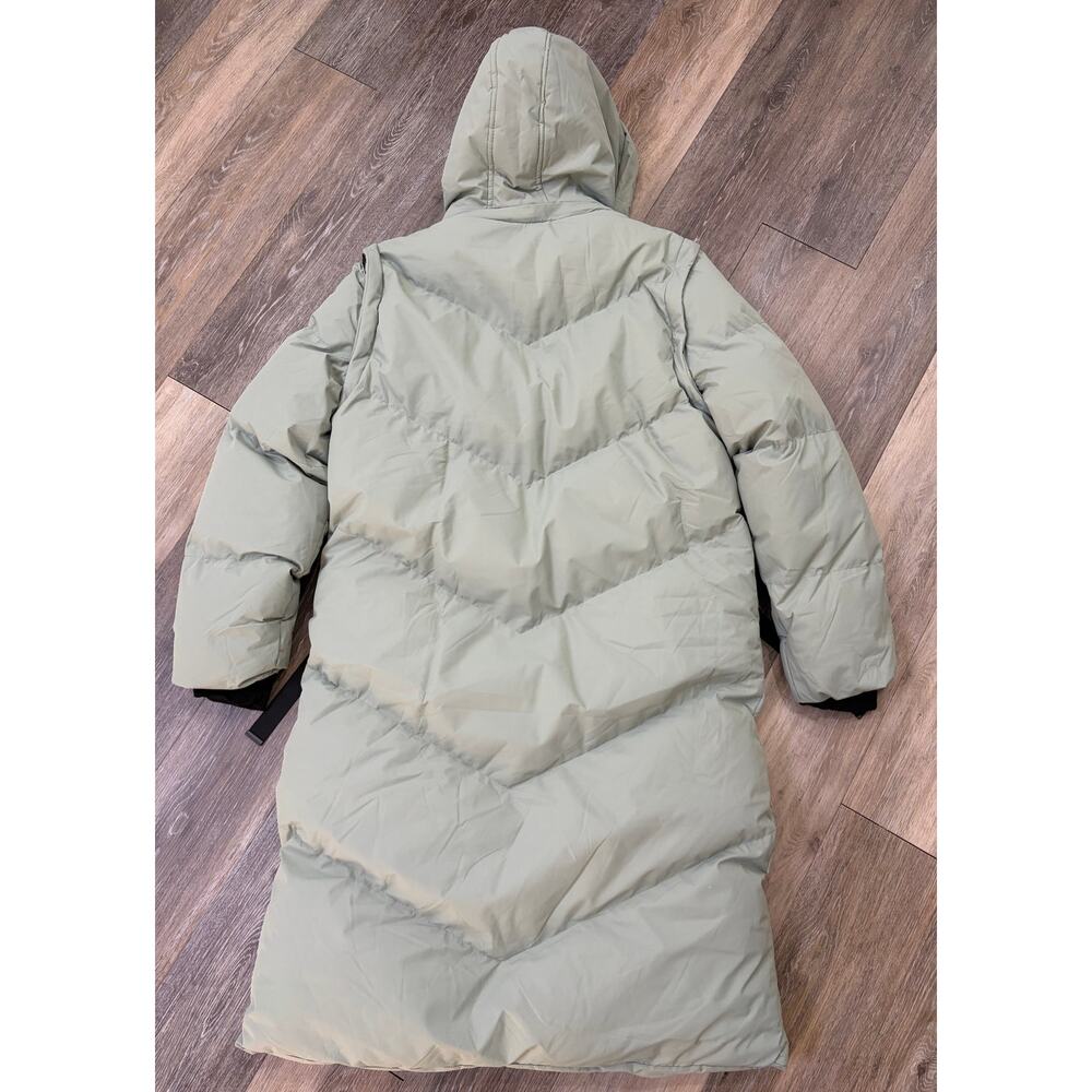 Saint & Sinner Long Puffer Coat Hooded Green Zip Jacket Women M - Picture 2 of 9